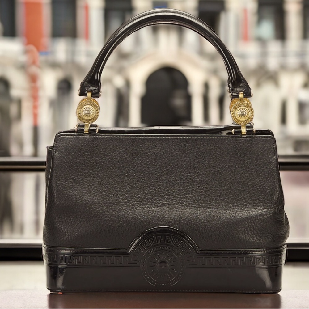 Versace RARE Dark Chocolate Brown Calf Leather Handbag